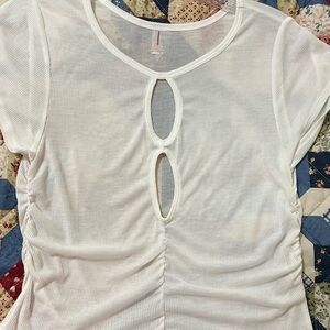 Free People Cap Sleeve Cropped Tee with Cutouts Down Front sz L